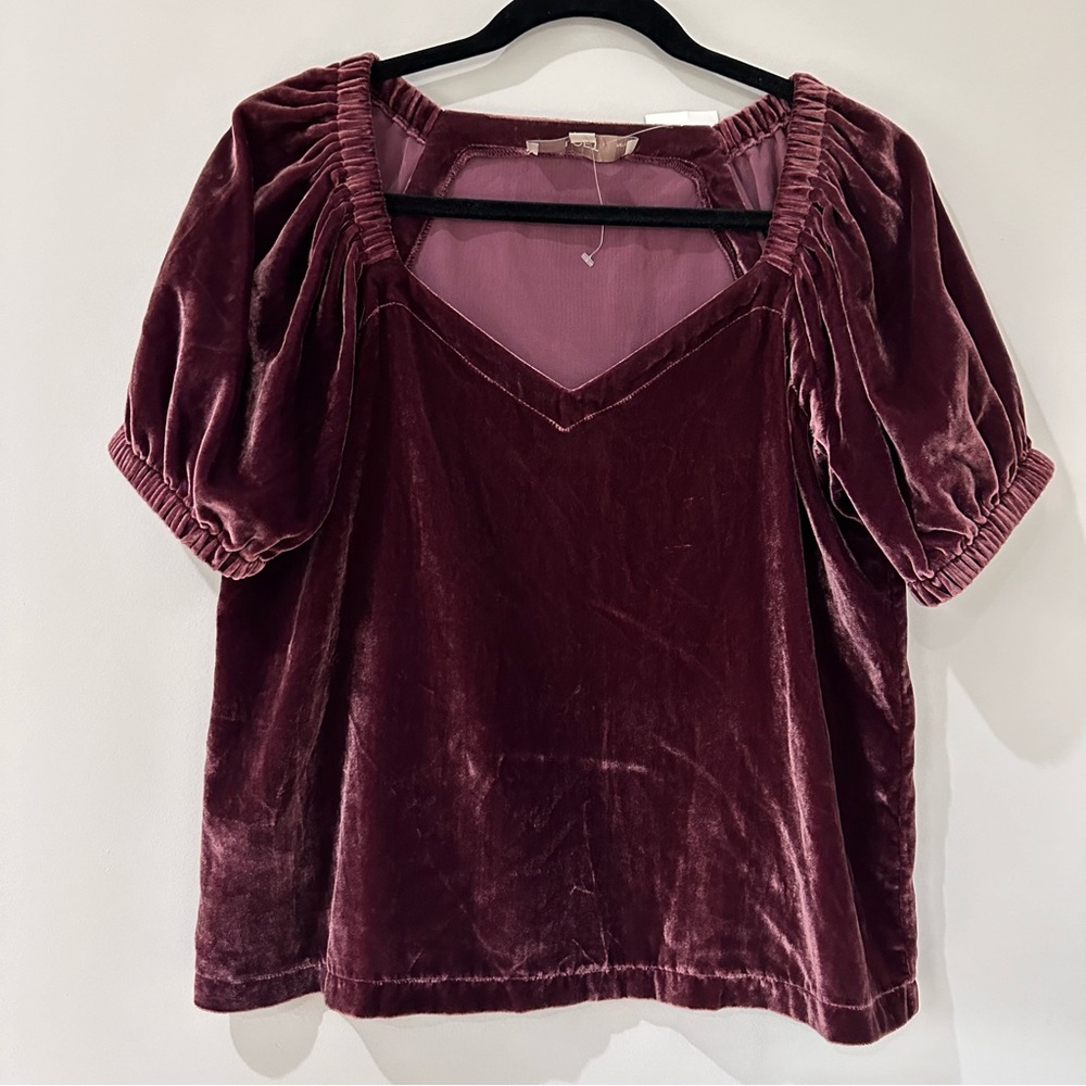 LOFT Velvet Puff Sleeve Top - Size PS - NWOT